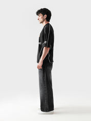HARSH and CRUEL #7 black jersey male model back view graphic piping Pakistan – GROOVY