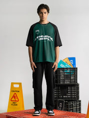 Athletic Department Raglan male model back view contrast sleeves streetwear Pakistan – GROOVY