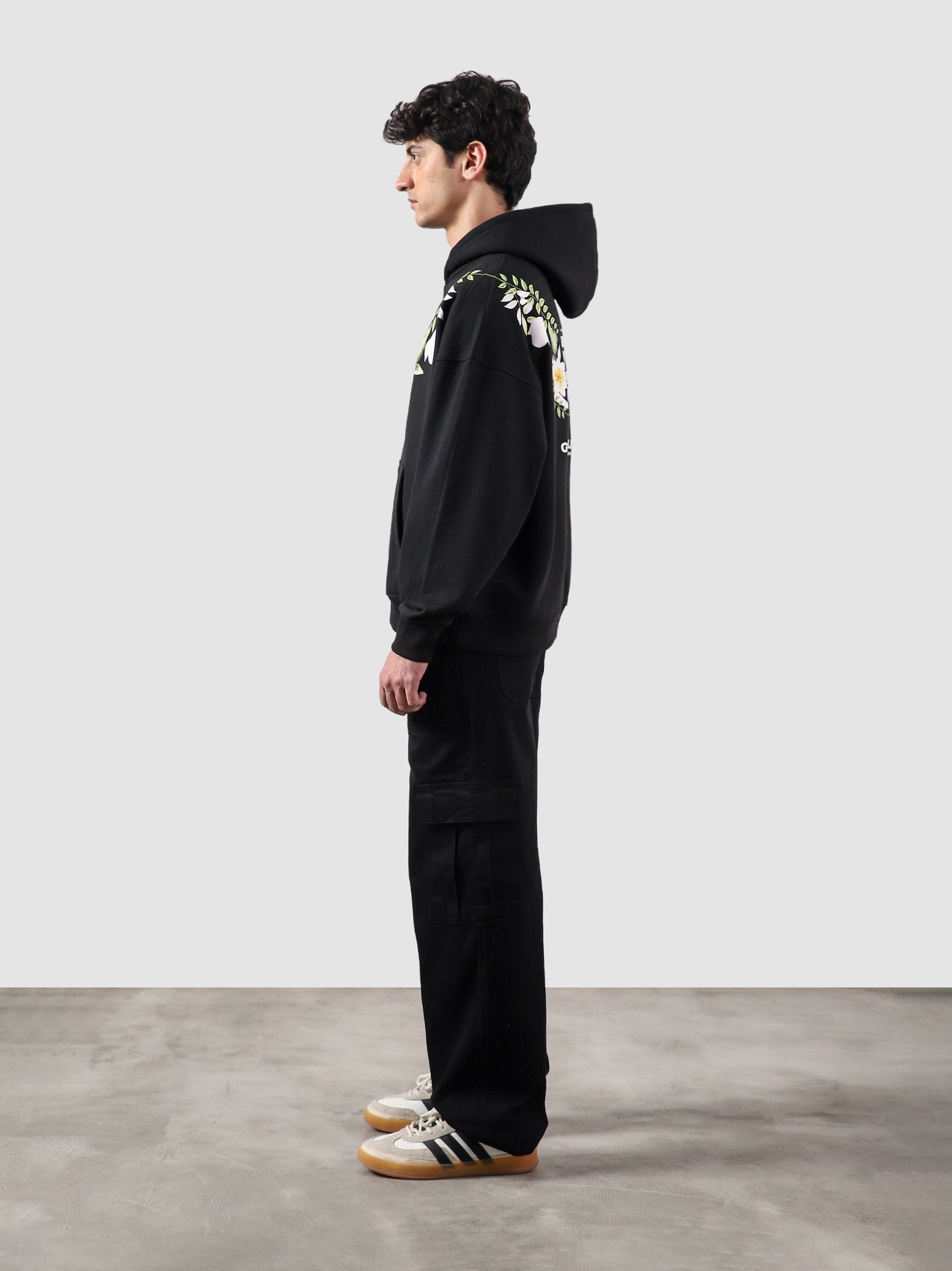 Floral hoodie male model back view floral graphic print Pakistan – GROOVY