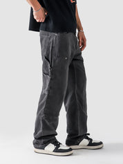 Dark grey carpenter denim male model front view relaxed fit Pakistan – GROOVY