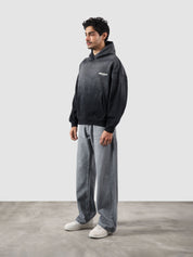 Fade washed hoodie male model back view 320 GSM fleece fade wash Pakistan – GROOVY