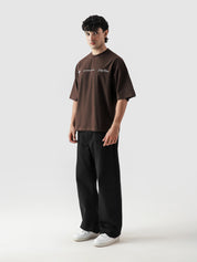 DICES GRVY tee male model back view dice graphic print mocha brown Pakistan – GROOVY