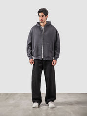 Granite essential zipper hoodie male model back view relaxed fit Pakistan – GROOVY