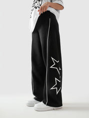 Black Wide-Leg Star Print Trouser – STAR Trouser | GROOVY Pakistan