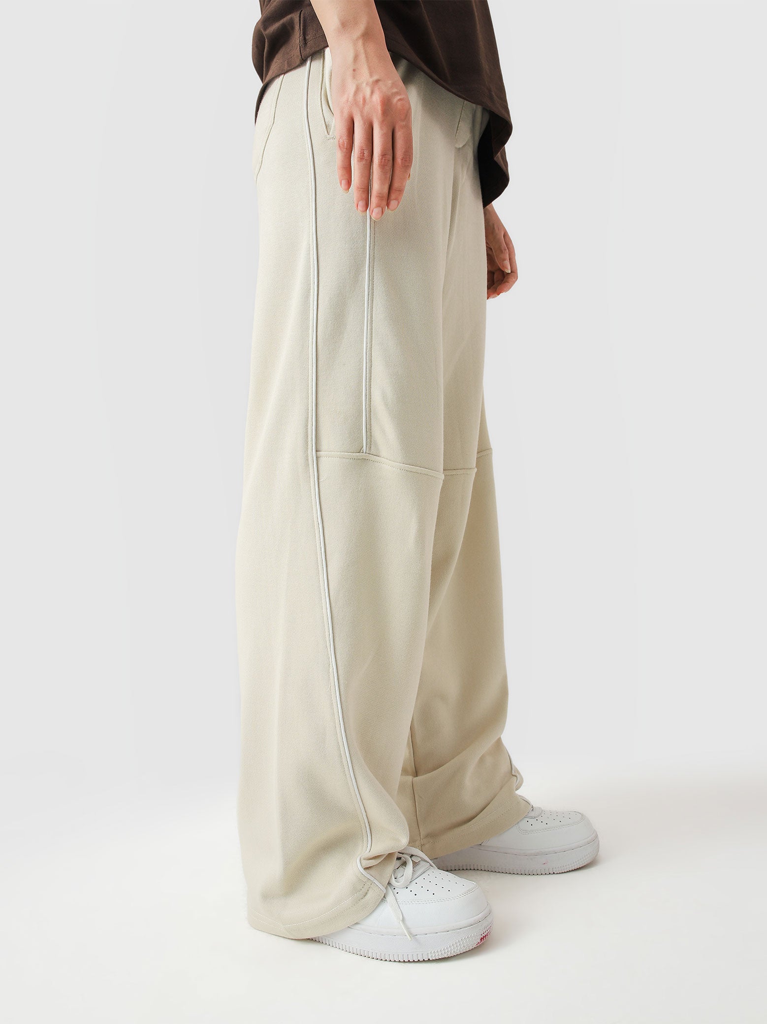 Cream piping trouser male model back view wide leg streetwear Pakistan – GROOVY