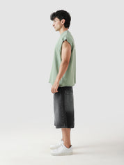 WORLDWIDE mint green sando male model back view GStudio graphic sleeveless Pakistan – GROOVY