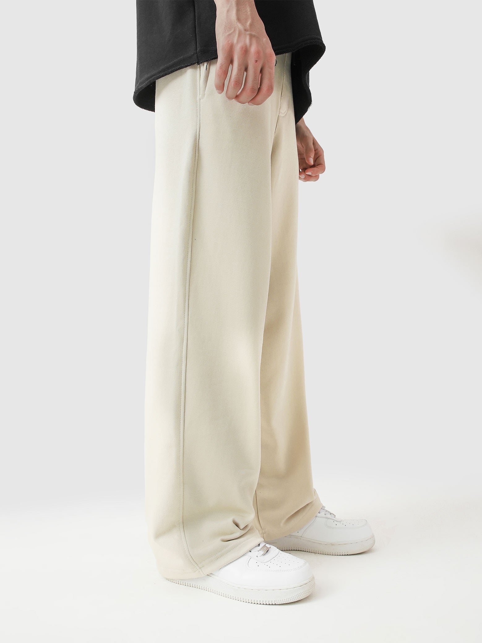 Cream baggy trousers back view adjustable waistband French Terry Pakistan – GROOVY