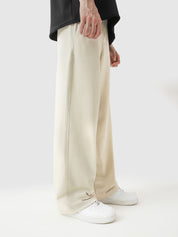 Cream baggy trousers back view adjustable waistband French Terry Pakistan – GROOVY