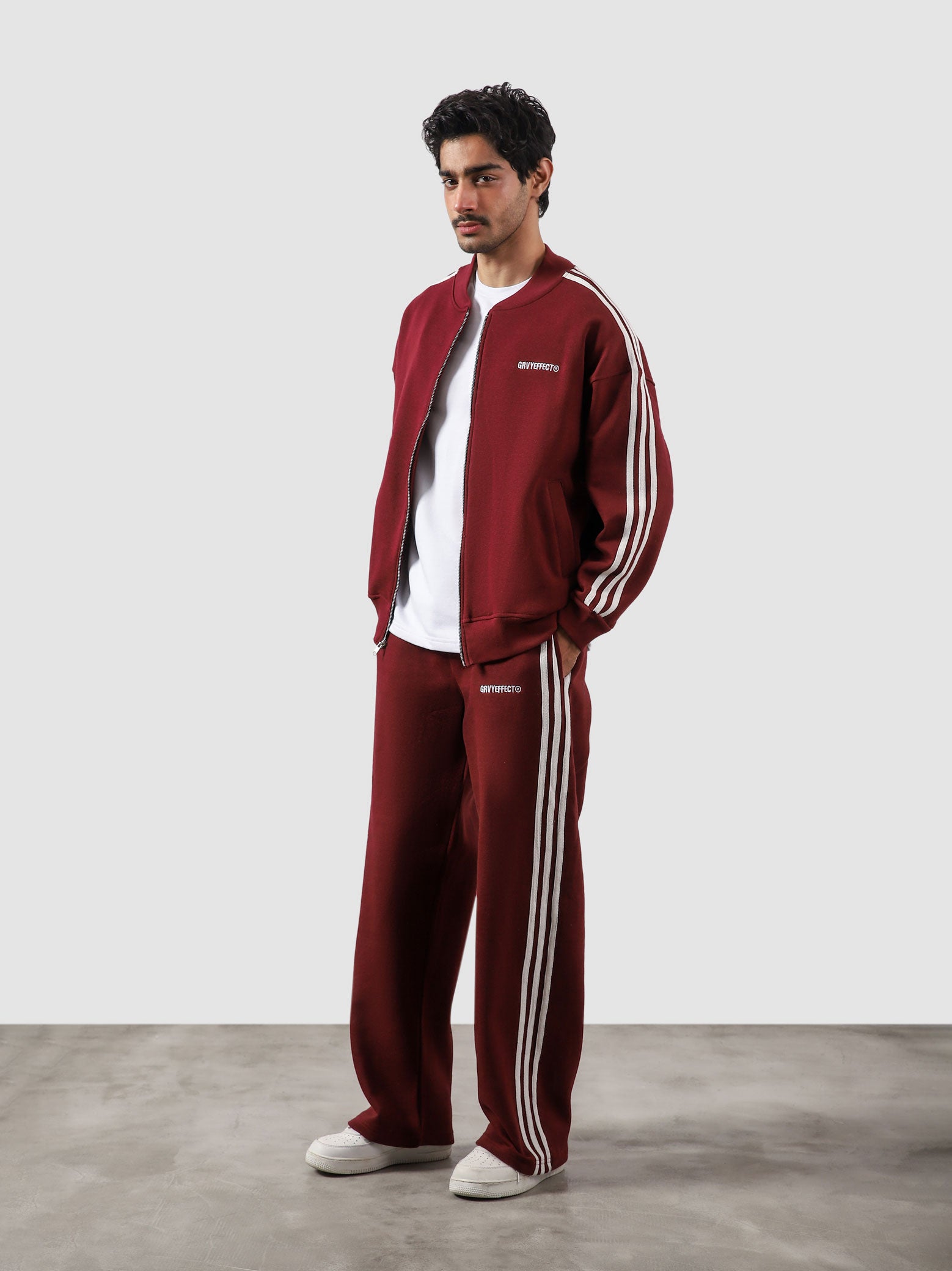 Heritage Top wine red male model back view contrast stripe track jacket Pakistan – GROOVY