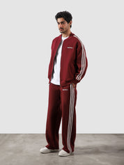Heritage Top wine red male model back view contrast stripe track jacket Pakistan – GROOVY