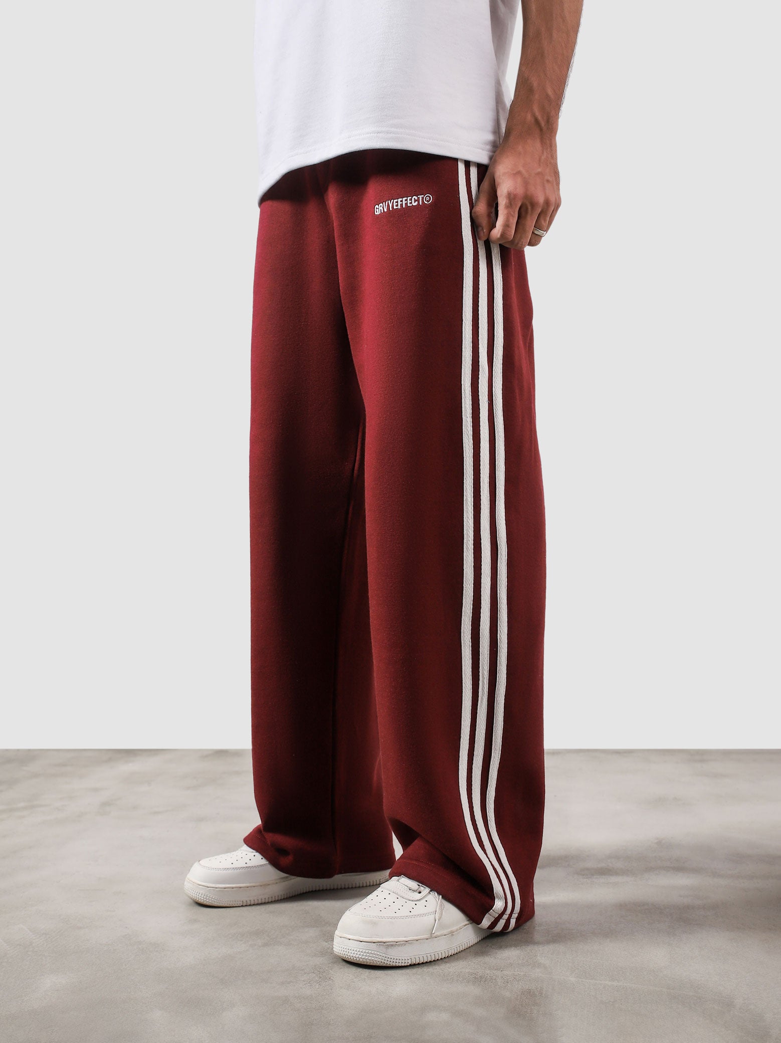 Heritage Pants wine red summer male model back view striped sides relaxed fit Pakistan – GROOVY