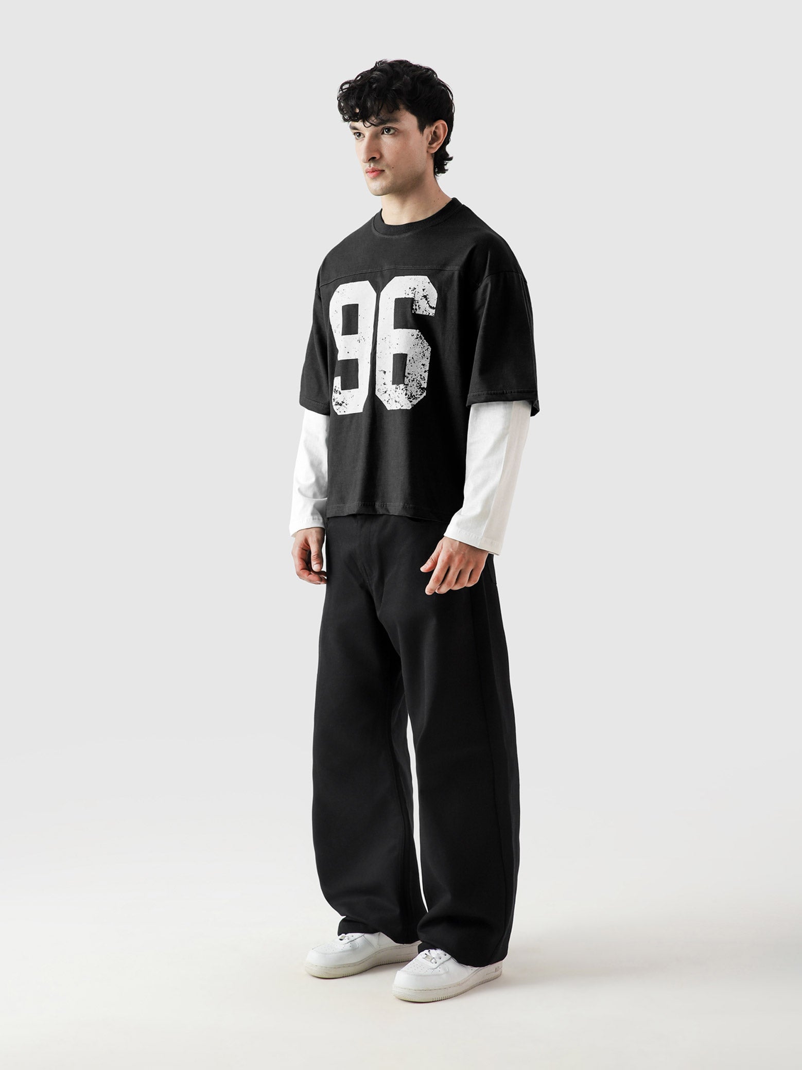 96 Double Layer Jersey black male model back view vintage football layered Pakistan – GROOVY