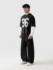 96 Double Layer Jersey black male model back view vintage football layered Pakistan – GROOVY