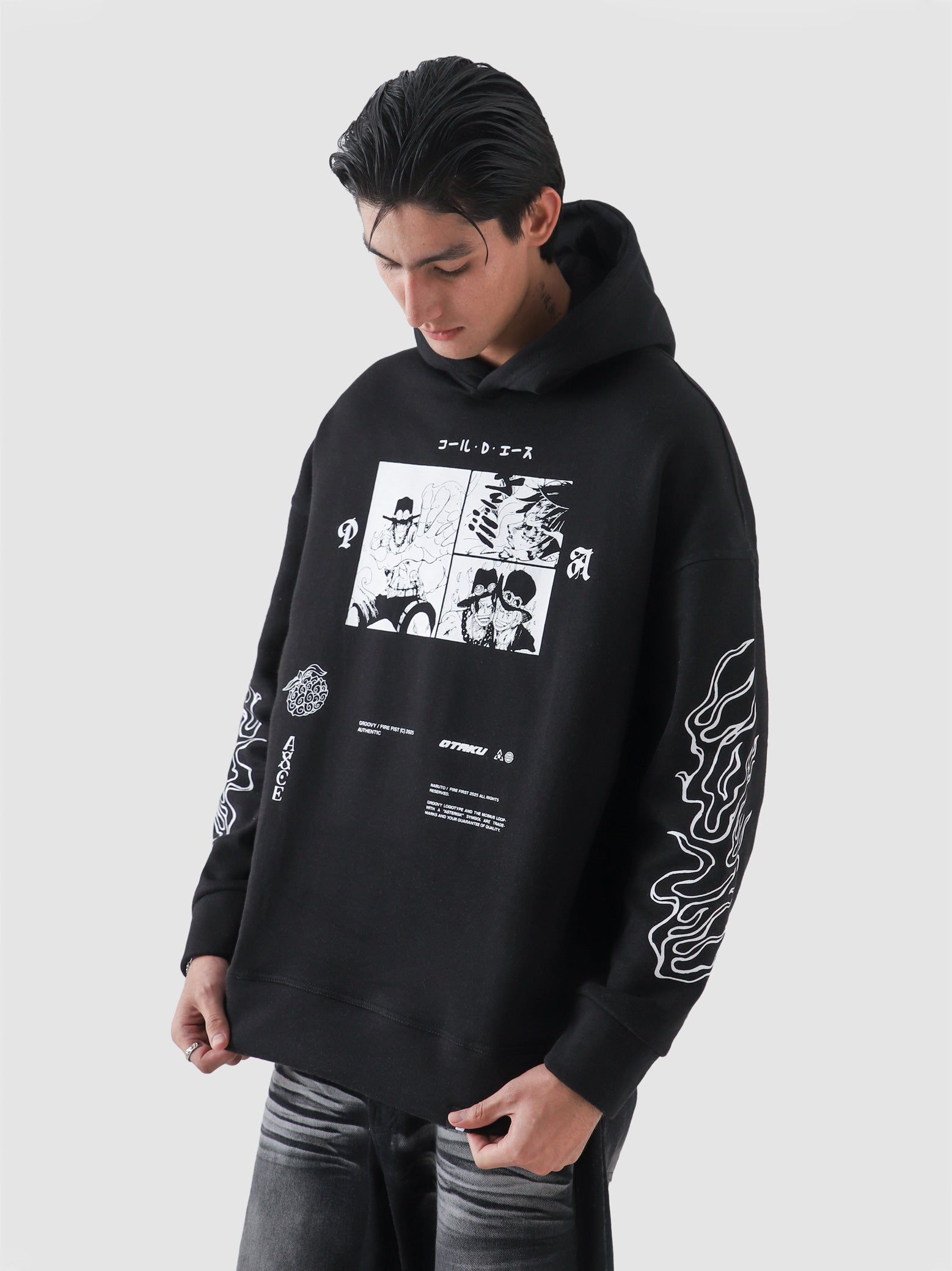 White Beard One Piece anime hoodie male model side view full body Pakistan – GROOVY
