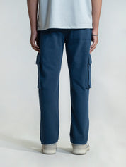 Deep Blue Cargo Trousers Male Model Side View – GROOVY Pakistan