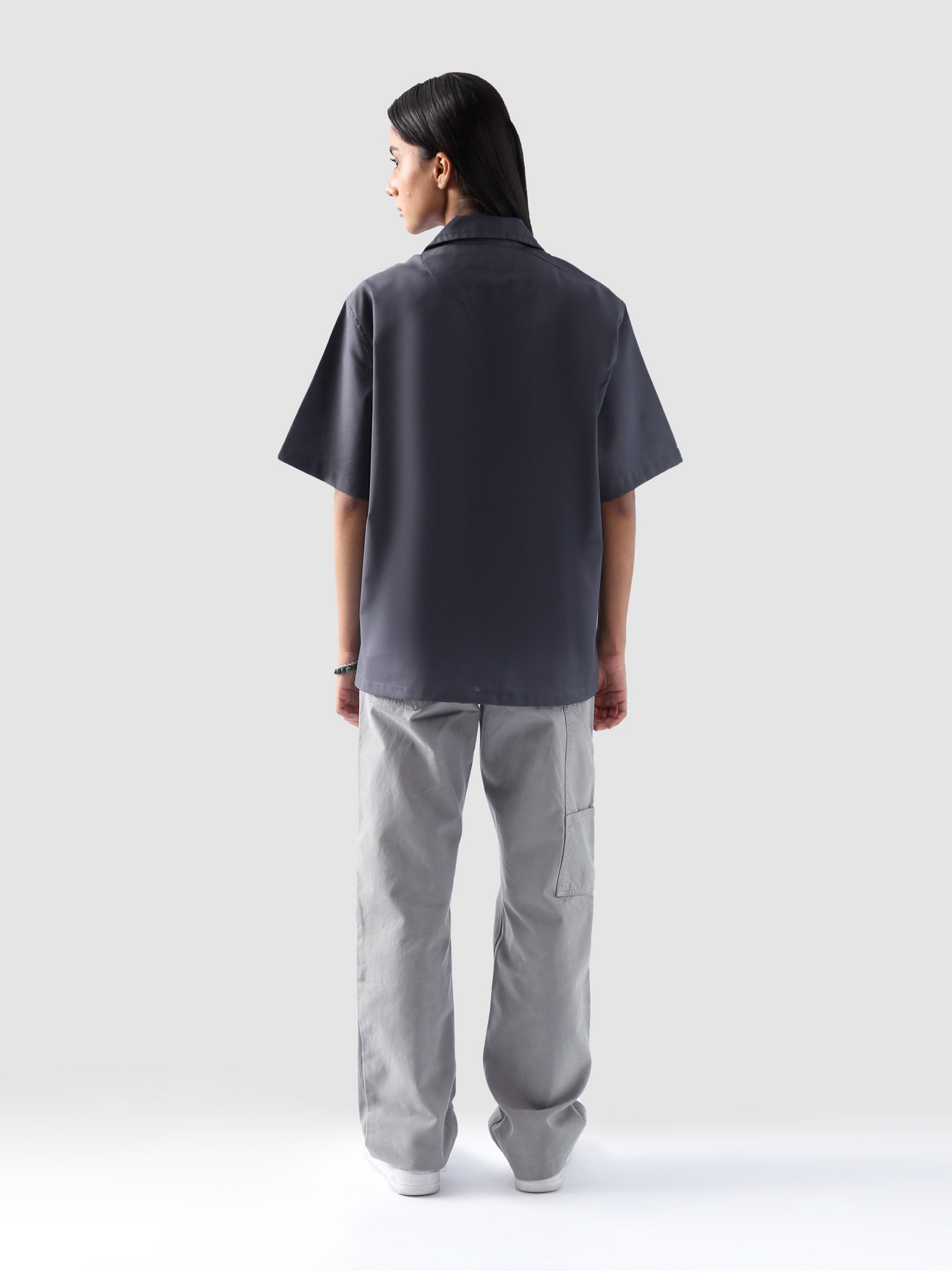 Grey Cuban shirt male model half body front detail Pakistan – GROOVY