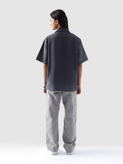 Grey Cuban shirt male model half body front detail Pakistan – GROOVY