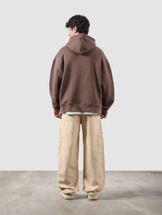 Maple brown essential zipper hoodie male model side view full body Pakistan – GROOVY