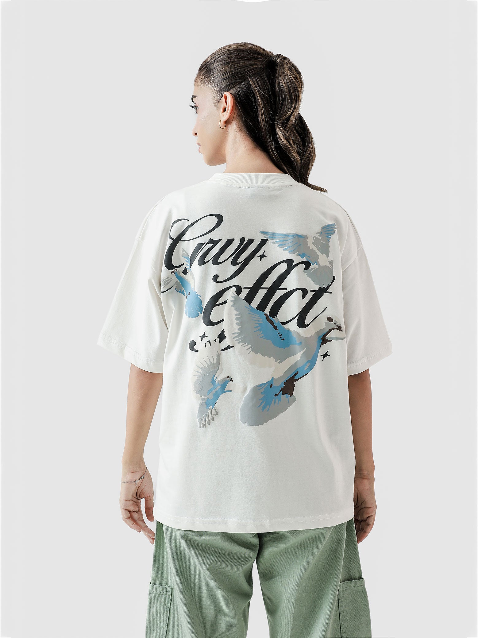 GRVYBirds puff printed tee male model back view Pakistan – GROOVY