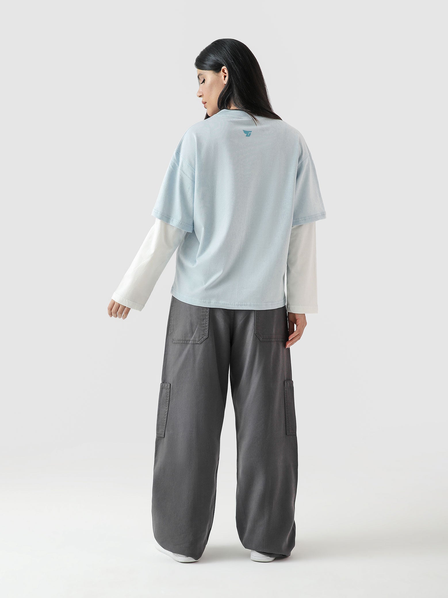 96 Double Layer Jersey frost blue male model side view layered streetwear Pakistan – GROOVY