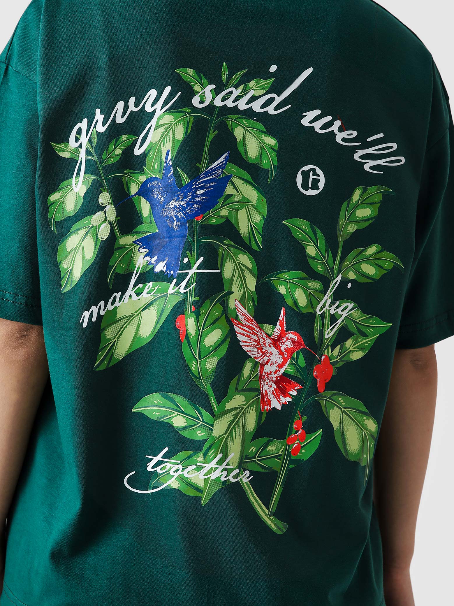 Green Hummingbird tee male model back view Pakistan – GROOVY