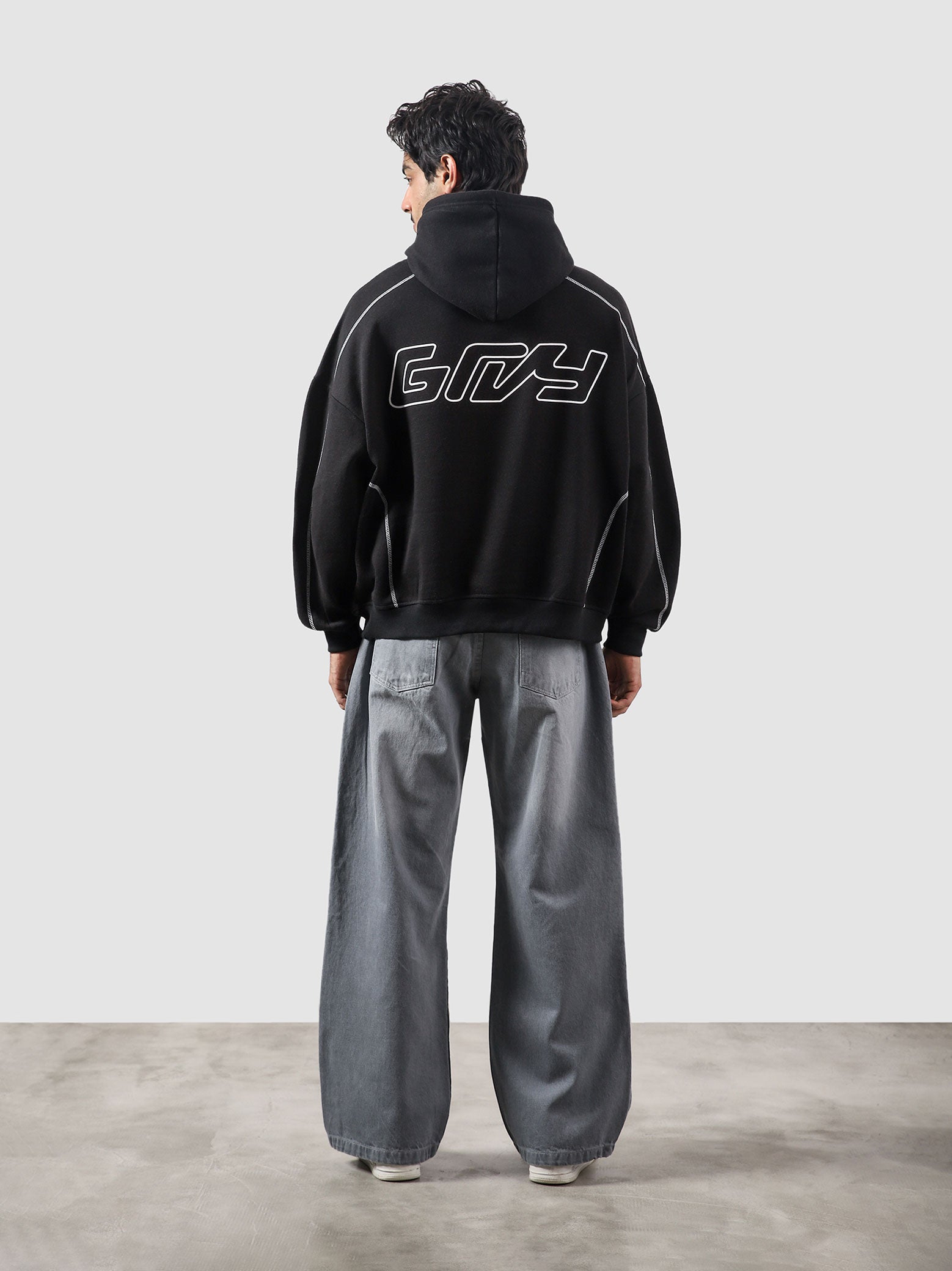 5 Way Stitch Hoodie male model side view oversized streetwear Pakistan – GROOVY