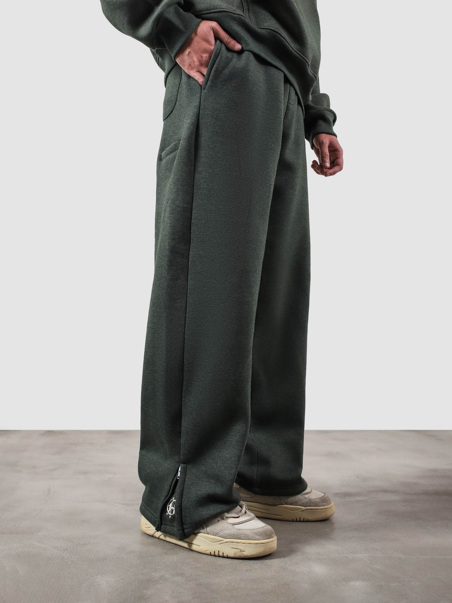 Utility Sweats heather green male model side view full body Pakistan – GROOVY