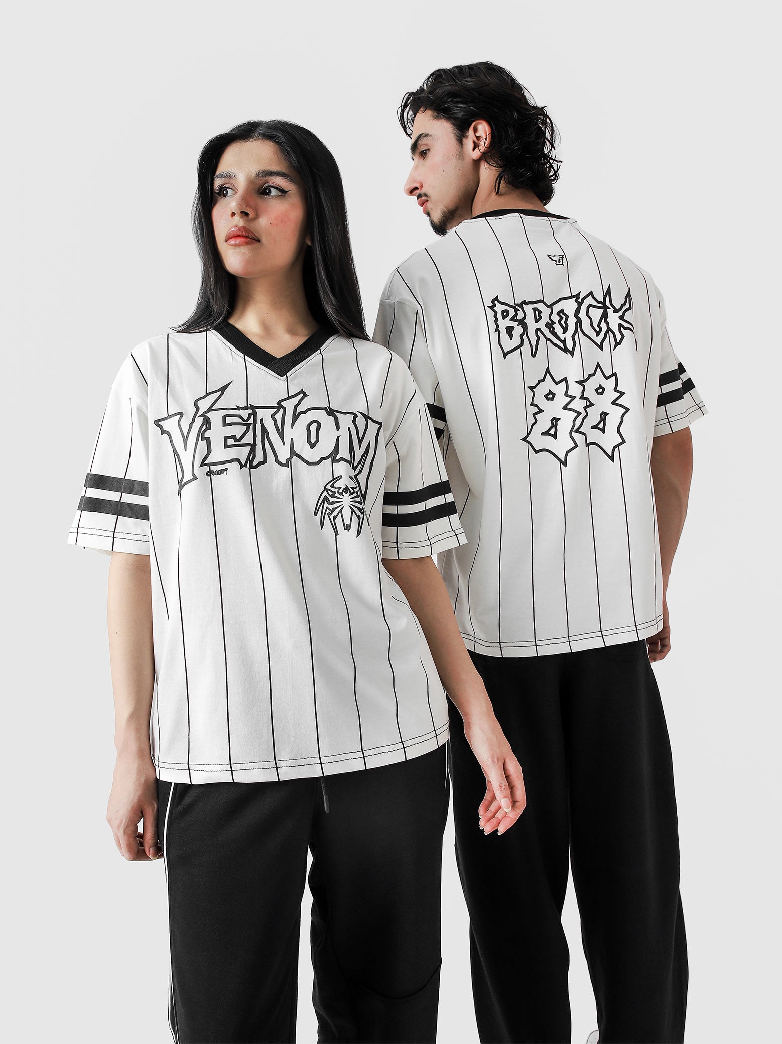 VENOM jersey white male model side angle oversized v-neck Pakistan – GROOVY