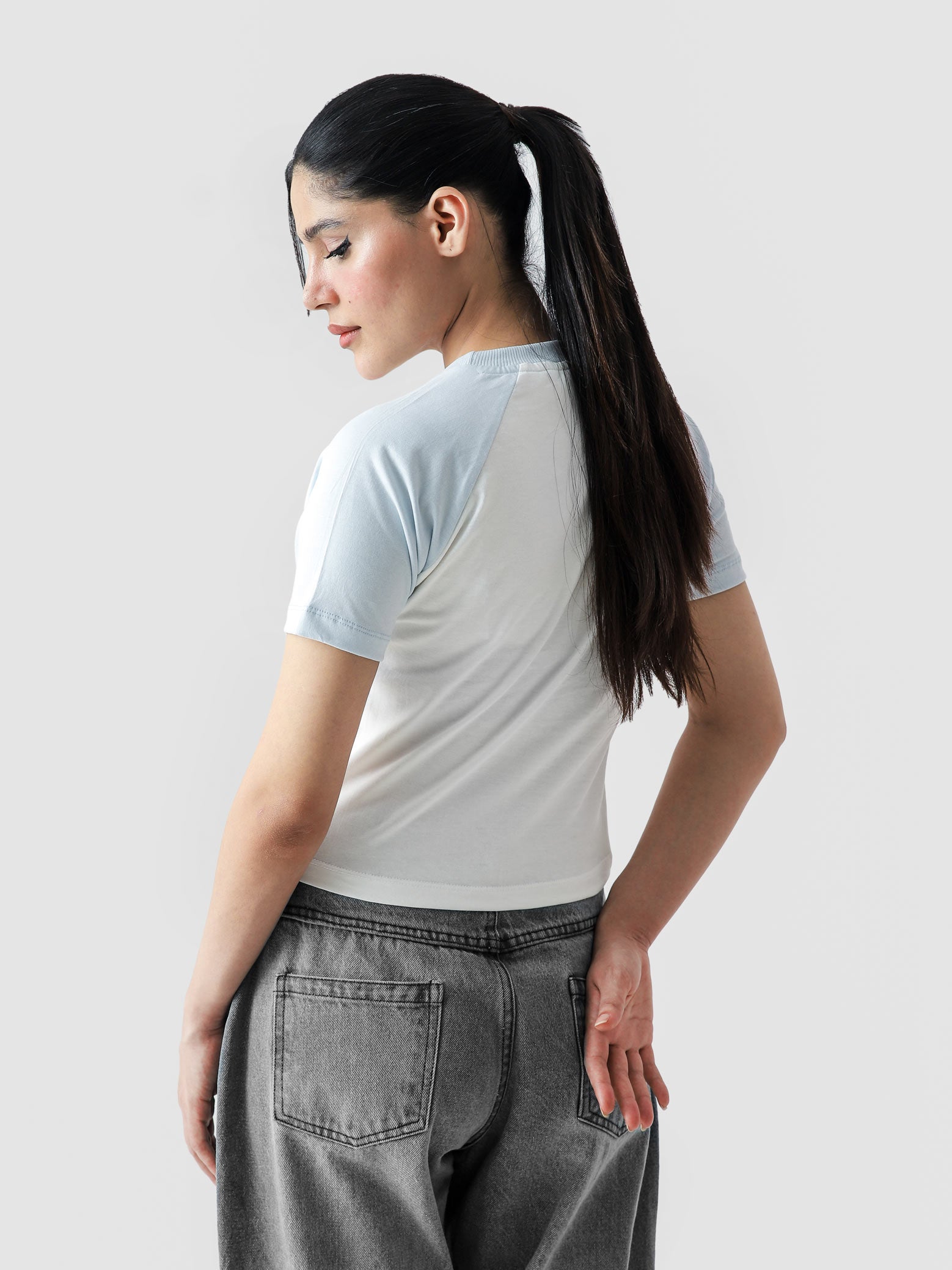 Anime Girl Baby Tee female model side angle Pakistan – GROOVY