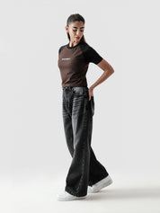 Mocha basic babytee female model back view Pakistan – GROOVY
