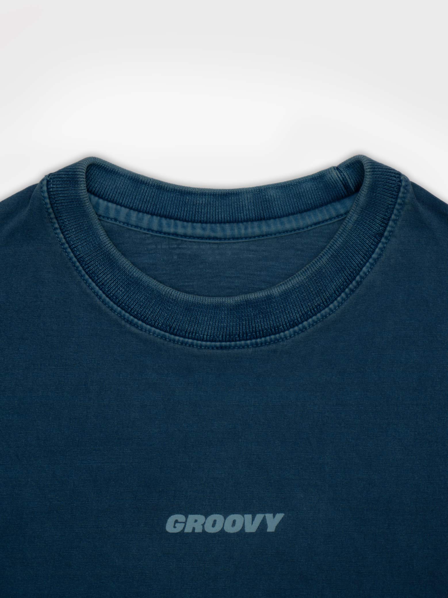 Deep Blue Washed Blank Tee Male Model Full Body – GROOVY Pakistan