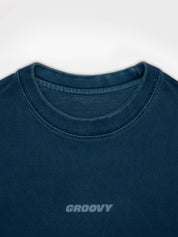 Deep Blue Washed Blank Tee Male Model Full Body – GROOVY Pakistan