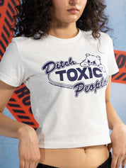 White Baby Tee Female Model Front View – Ditch Toxic People – GROOVY Pakistan