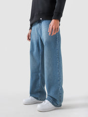 CORE denim washed blue baggy jeans male model side view full body Pakistan – GROOVY