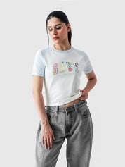 GRVY Flowers babytee female model side view floral print Pakistan – GROOVY