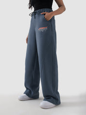 Unity VI slate blue winter trouser female model front view relaxed fit Pakistan – GROOVY