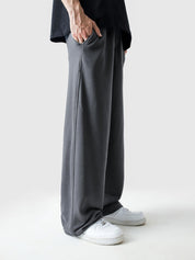 Steel grey baggy trousers female model front view relaxed fit Pakistan – GROOVY
