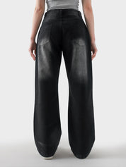 CORE denim washed black jeans female model front view relaxed fit Pakistan – GROOVY