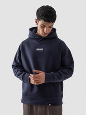 Navy blue hoodie female model front view oversized streetwear Pakistan – GROOVY