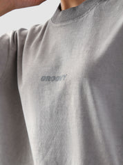 Oil fade blank t-shirt female model front view oversized streetwear Pakistan – GROOVY