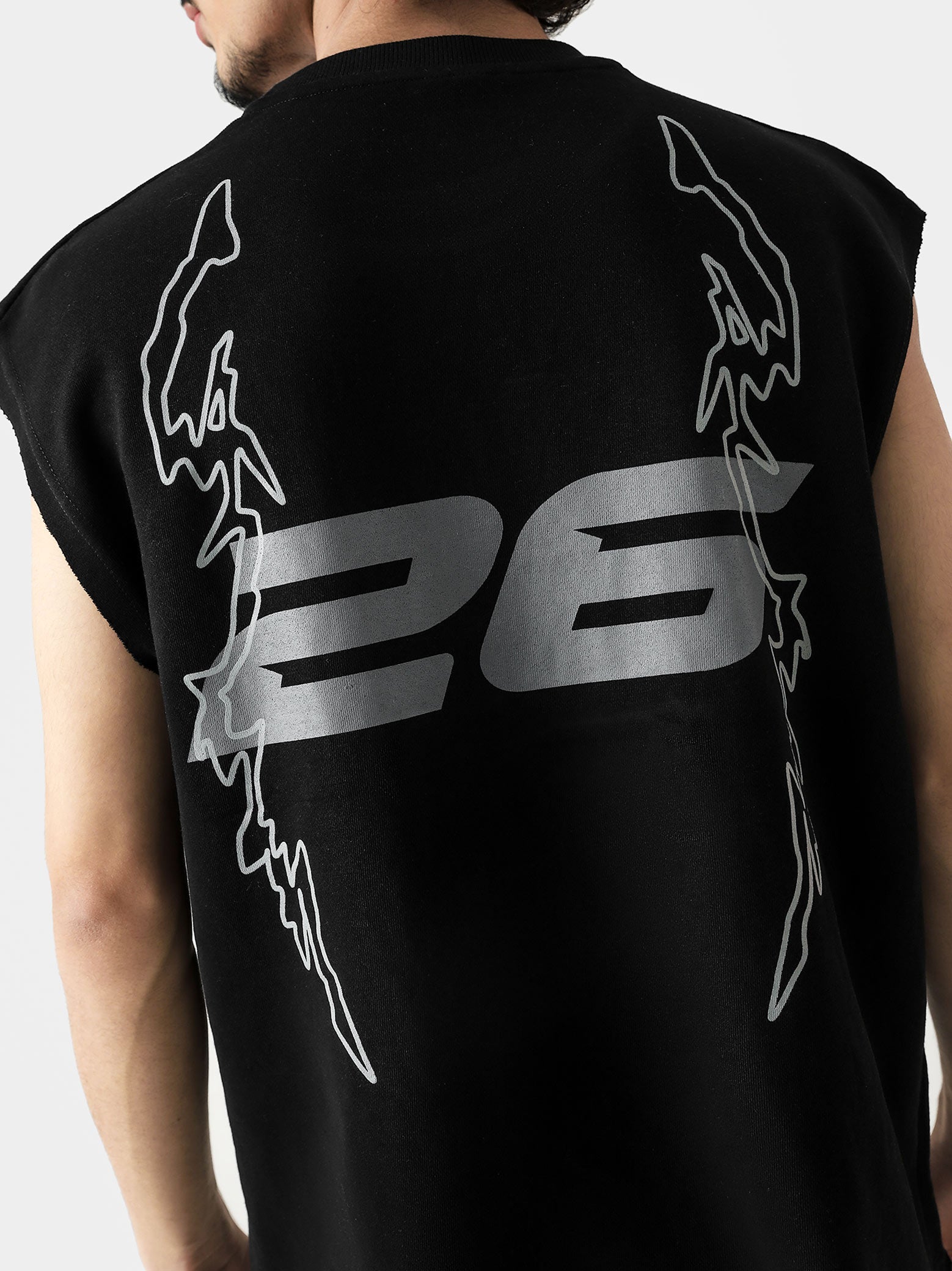 Young and Turnt Sando female model front view black sleeveless graphic Pakistan – GROOVY
