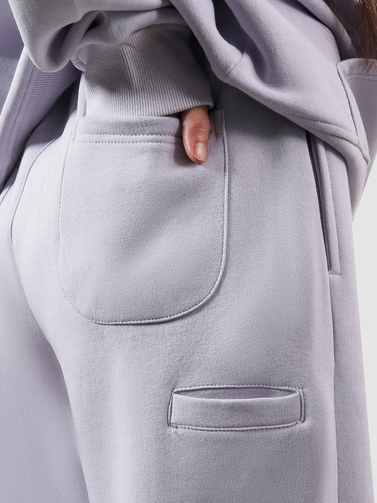 Utility Sweats lilac female model front view relaxed fit Pakistan – GROOVY