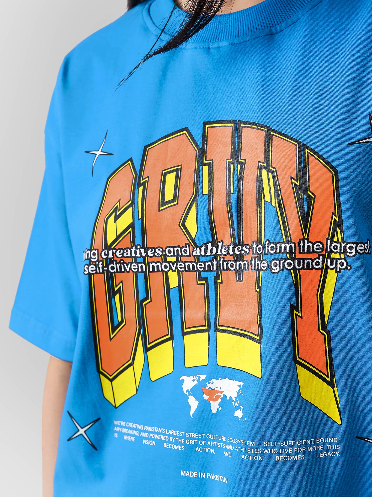 GRVY Community tee female model front view Pakistan – GROOVY