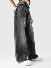 Rage denim female model front view washed black wide leg Pakistan – GROOVY