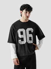 96 Double Layer Jersey black female model front view oversized pre-layered Pakistan – GROOVY