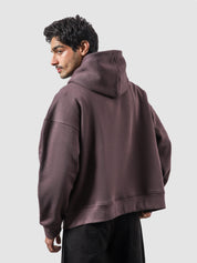 Plum essential zipper hoodie female model front view oversized Pakistan – GROOVY