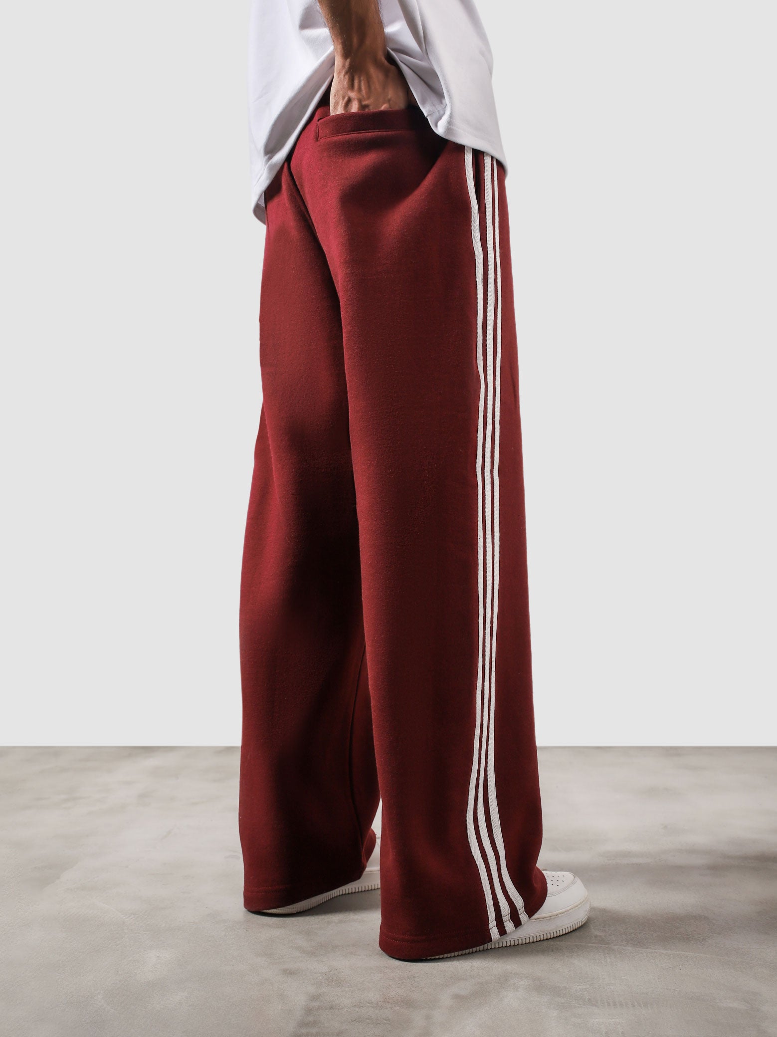 Heritage Pants wine red summer female model front view contrast stripe Pakistan – GROOVY