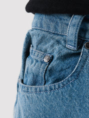 CORE denim washed blue jeans female model front view relaxed fit Pakistan – GROOVY