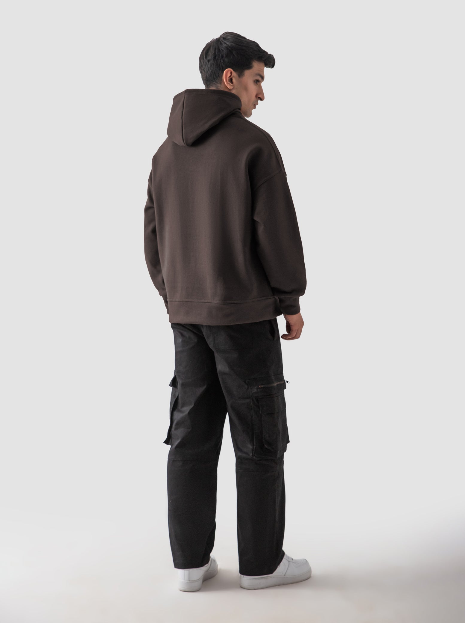 Mocha brown hoodie female model front view oversized streetwear Pakistan – GROOVY