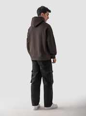 Mocha brown hoodie female model front view oversized streetwear Pakistan – GROOVY